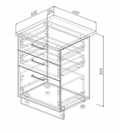Модуль нижний 3 ящика "Лофт" Арт. МН3Я 60 (без столешницы) - схема