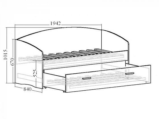 Кровать выдвижная с продольной мягкой спинкой велюр 328 (с бортиком) - схема