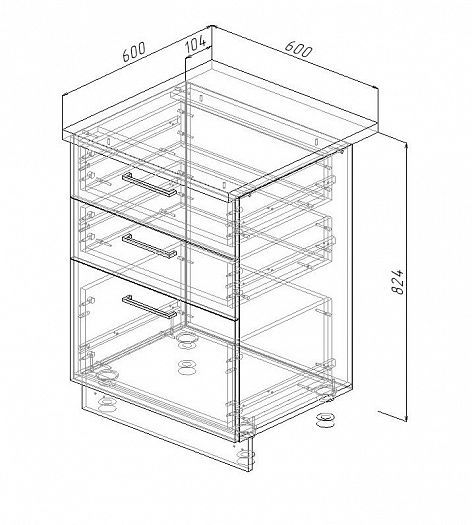 Модуль нижний 3 ящика "Латте" Арт. МН3Я 60 (без столешницы) - схема