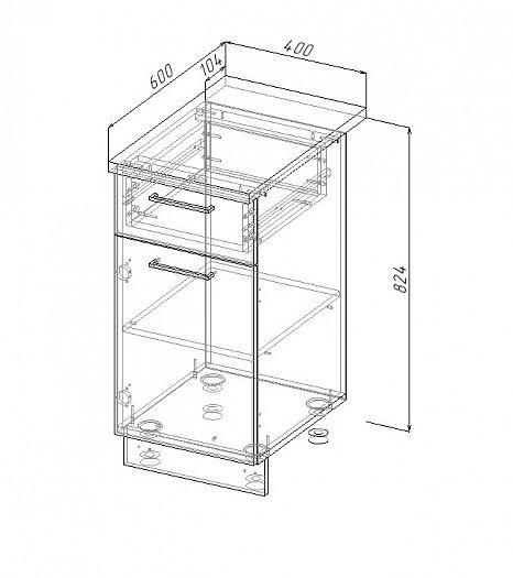 Модуль нижний 1 ящик/дверка "Демо" Арт. МНЯ 40 (без столешницы) - схема
