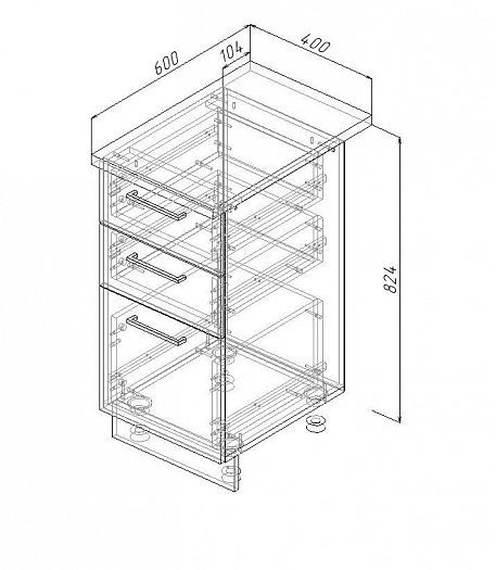 Модуль нижний 3 ящика "Гарда" Арт. МН3Я 40 (без столешницы) - схема