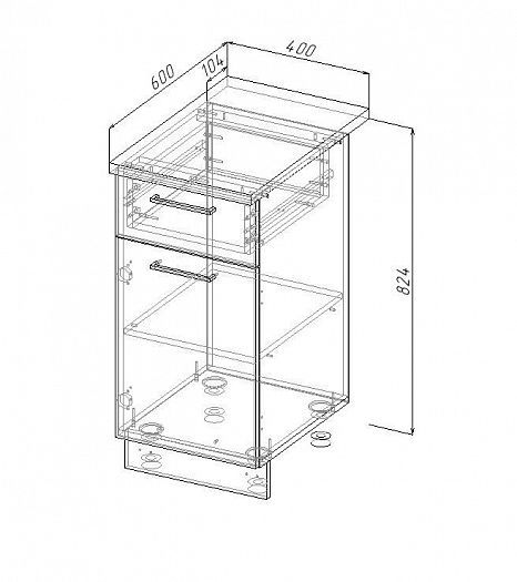Модуль нижний 1 ящик/дверка "Гарда" Арт. МНЯ 40 (без столешницы) - схема