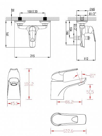 Комплект смесителей "Рико" Z2314 - Комплект смесителей Рико Z2314 - размеры