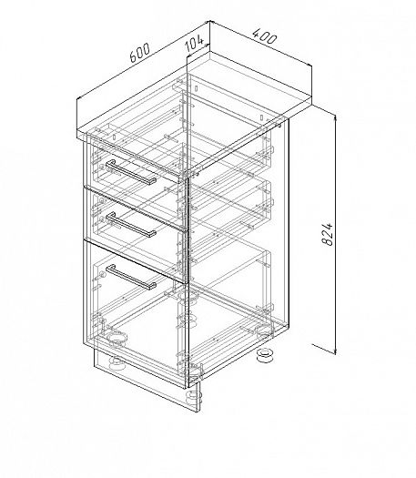 Модуль нижний 3 ящика "Демо" Арт. МН3Я 40 (без столешницы) - схема