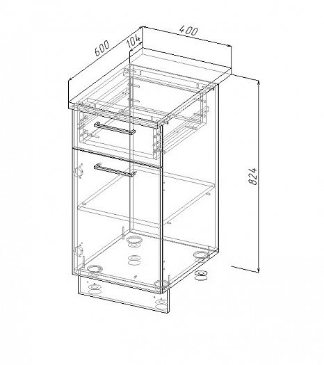 Модуль нижний 1 ящик/дверка "Лофт" Арт. МНЯ 40 (без столешницы) - схема