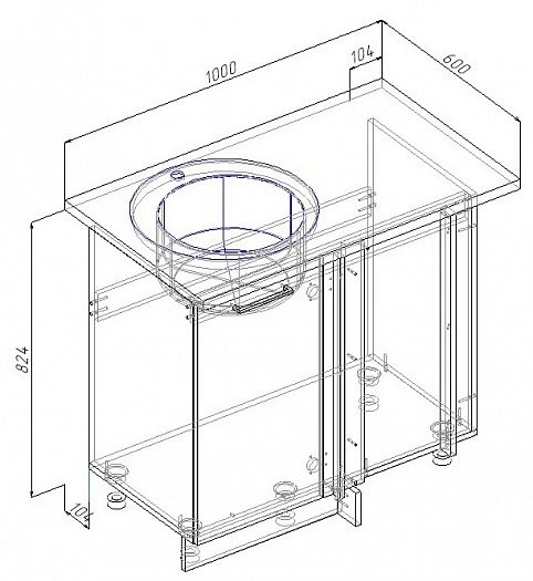 Модуль под мойку угловой "Бланка" Арт. ММ100Л Левый (без столешницы) - схема