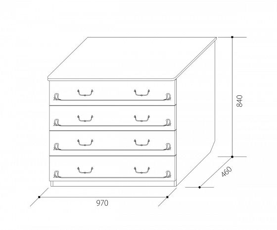 Комод "Ивушка-5" с 4 ящиками - Схема