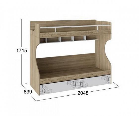 Кровать 2-х ярусная "Оксфорд" ТД-139.11.01 - Кровать 2-х ярусная Оксфорд, размеры